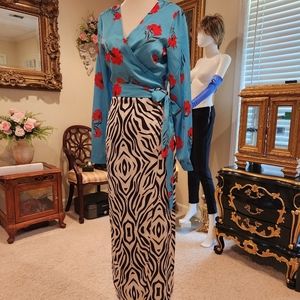 NEVER FULLY DRESSED Wrap Style Ankle Length Small Multicolored Blue Black White